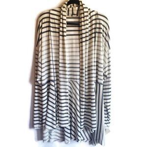 Staples Cardigan Womens Open Front Striped Modern Minimalist Black Gray 3X